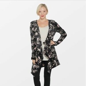 EUC- Cuddl Duds Stretch Fleece Floral Drape Front Cardigan w/POCKETS